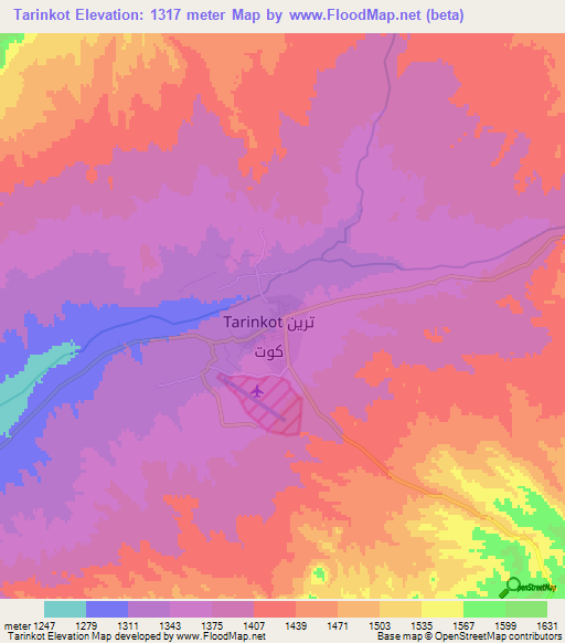Tarinkot,Afghanistan Elevation Map