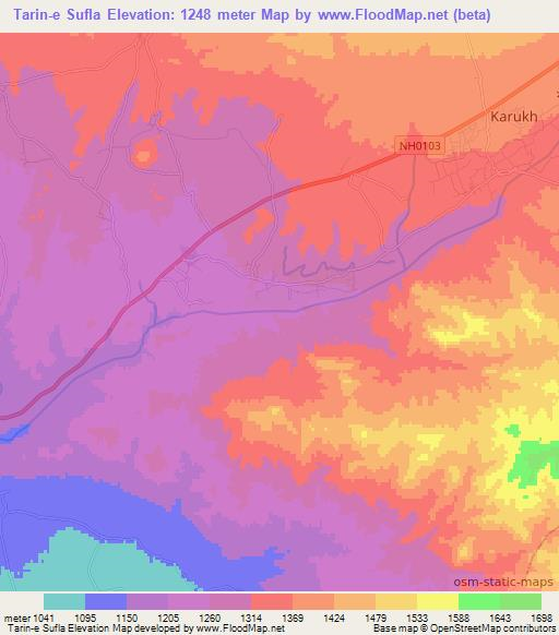 Tarin-e Sufla,Afghanistan Elevation Map