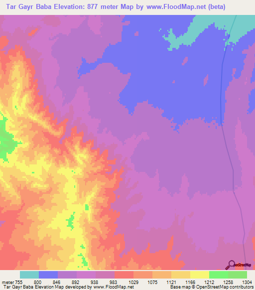 Tar Gayr Baba,Afghanistan Elevation Map