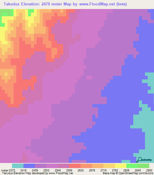 Takuduz,Afghanistan Elevation Map