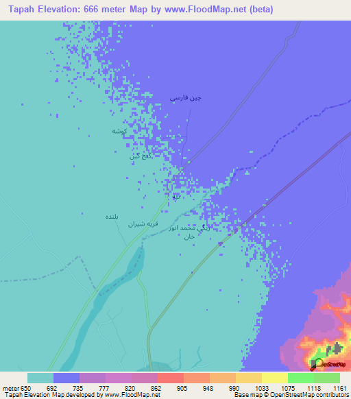 Tapah,Afghanistan Elevation Map