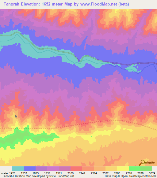 Tanorah,Afghanistan Elevation Map