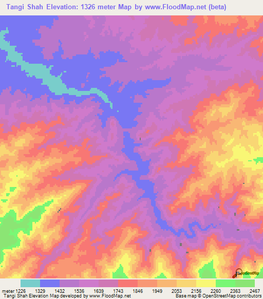 Tangi Shah,Afghanistan Elevation Map