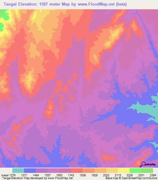 Tangai,Afghanistan Elevation Map