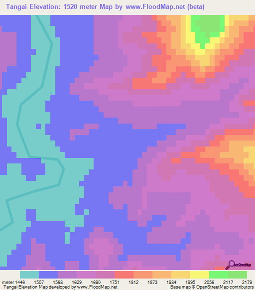 Tangai,Afghanistan Elevation Map
