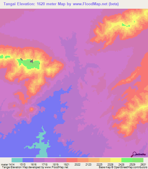 Tangai,Afghanistan Elevation Map