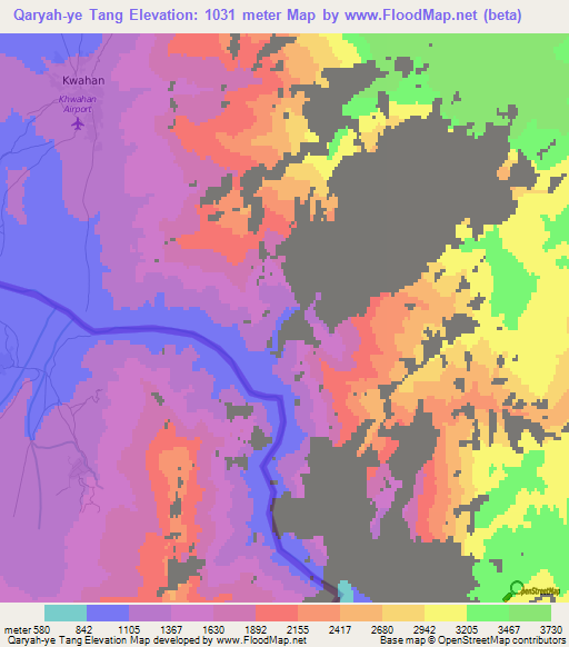 Qaryah-ye Tang,Afghanistan Elevation Map