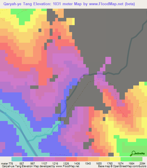 Qaryah-ye Tang,Afghanistan Elevation Map