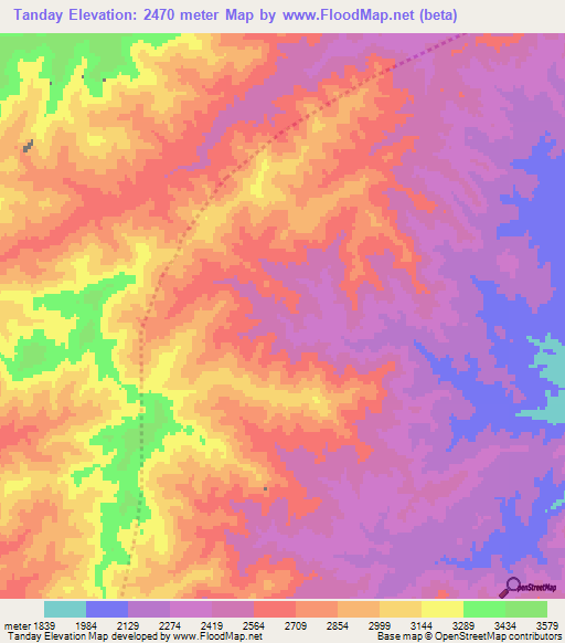 Tanday,Afghanistan Elevation Map