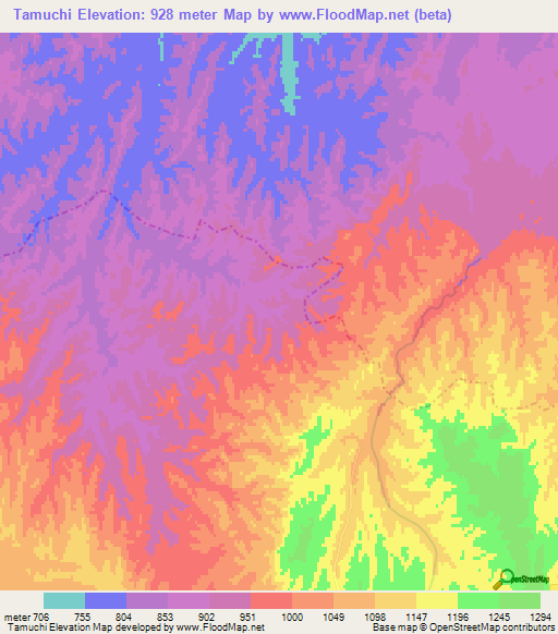 Tamuchi,Afghanistan Elevation Map