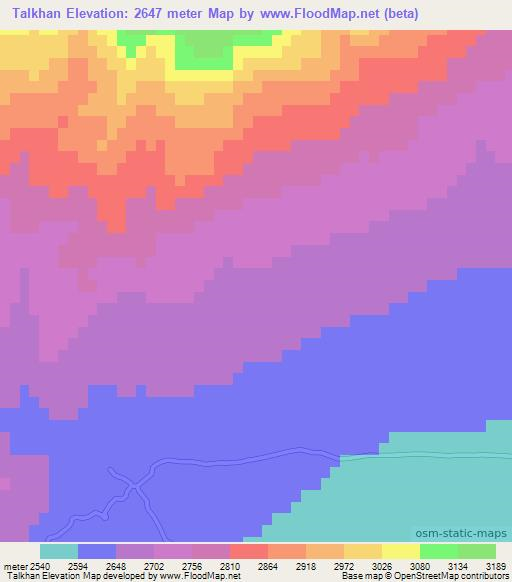 Talkhan,Afghanistan Elevation Map