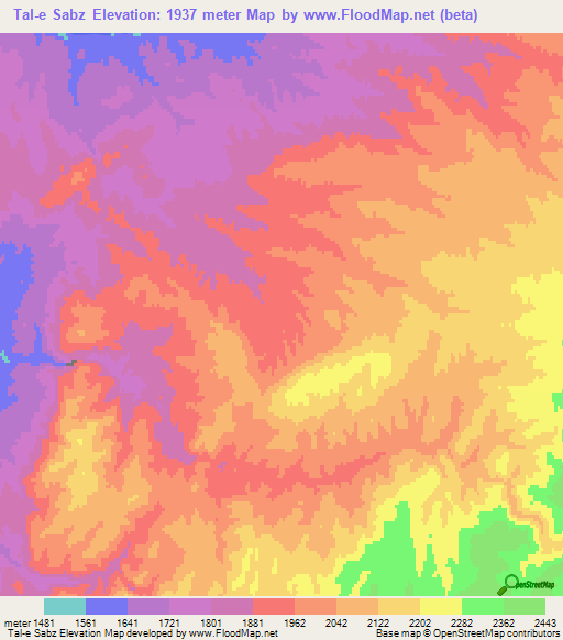 Tal-e Sabz,Afghanistan Elevation Map