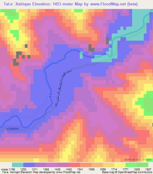 Tal-e `Ashiqan,Afghanistan Elevation Map