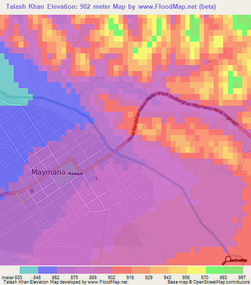 Talash Khan,Afghanistan Elevation Map