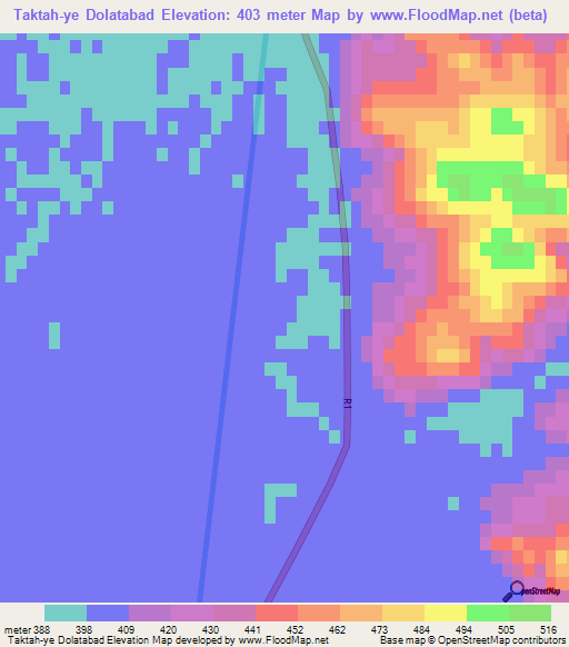 Taktah-ye Dolatabad,Afghanistan Elevation Map