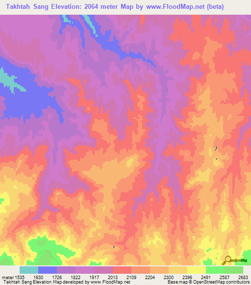 Takhtah Sang,Afghanistan Elevation Map