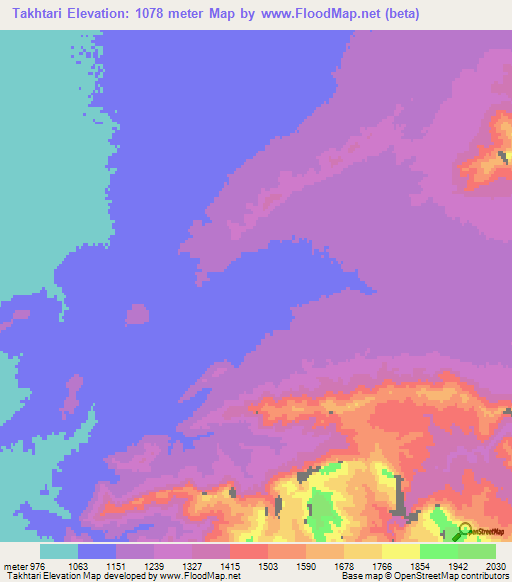 Takhtari,Afghanistan Elevation Map