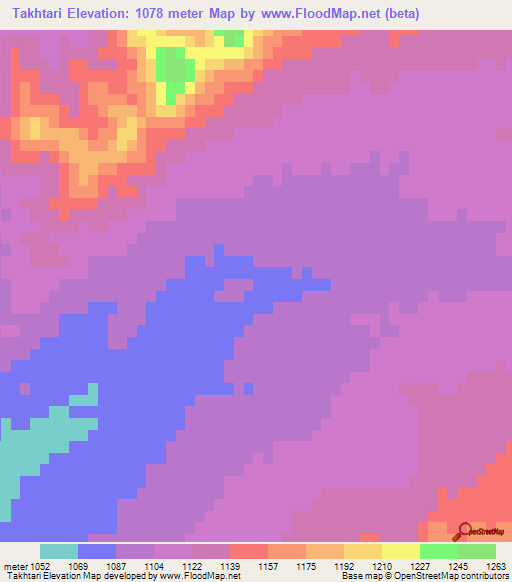 Takhtari,Afghanistan Elevation Map