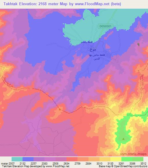 Takhtak,Afghanistan Elevation Map
