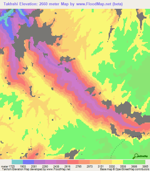Takhshi,Afghanistan Elevation Map