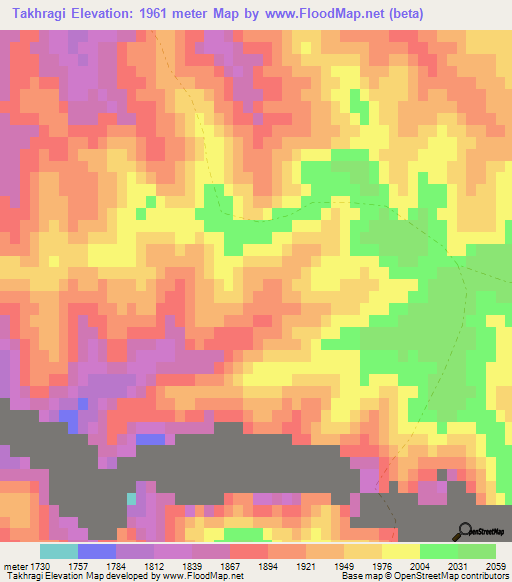Takhragi,Afghanistan Elevation Map