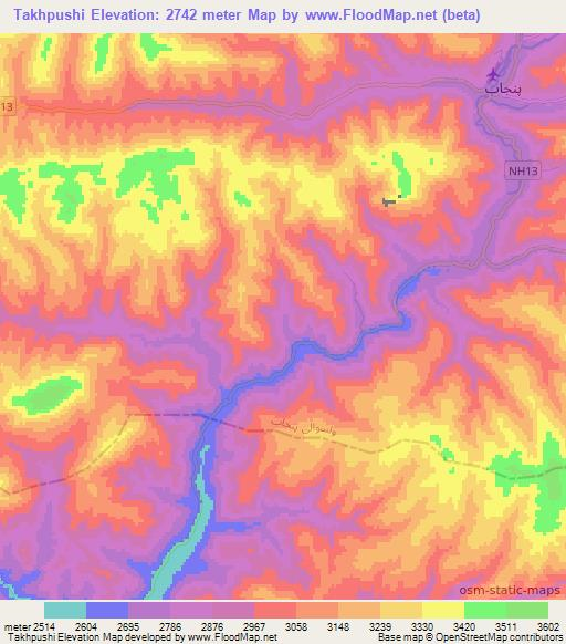 Takhpushi,Afghanistan Elevation Map