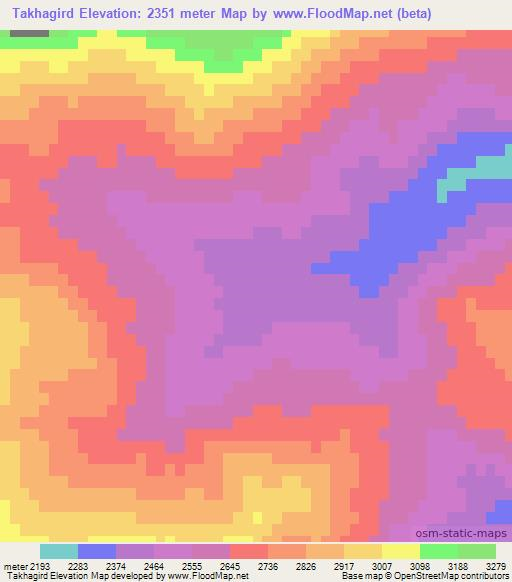Takhagird,Afghanistan Elevation Map