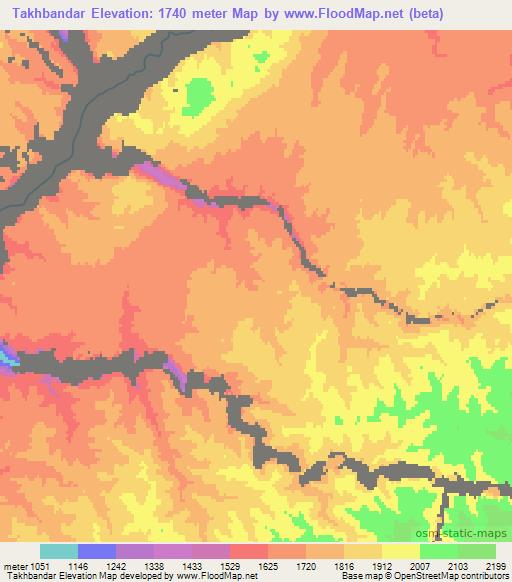 Takhbandar,Afghanistan Elevation Map