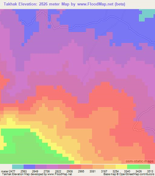 Takhak,Afghanistan Elevation Map