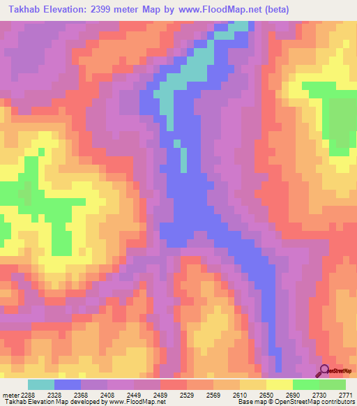 Takhab,Afghanistan Elevation Map