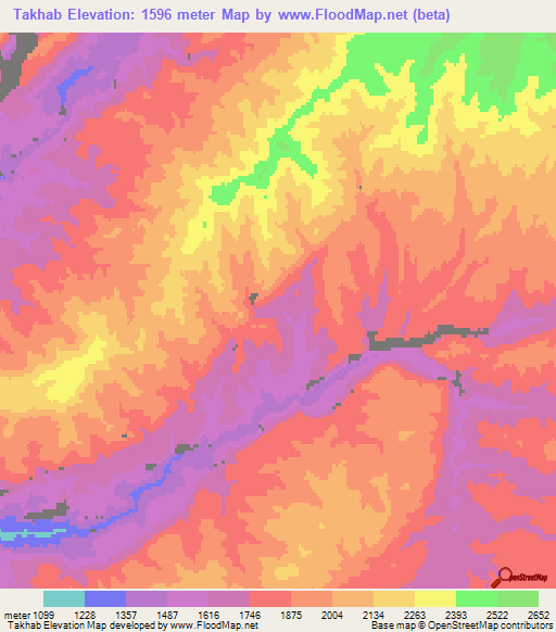 Takhab,Afghanistan Elevation Map