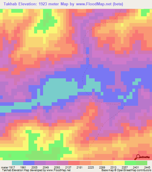 Takhab,Afghanistan Elevation Map