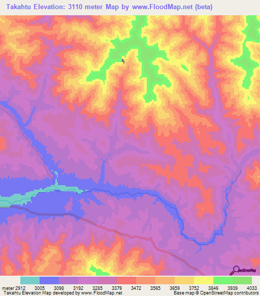 Takahtu,Afghanistan Elevation Map