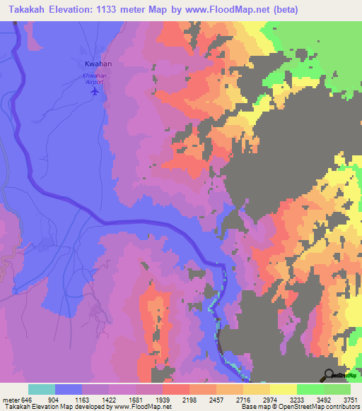 Takakah,Afghanistan Elevation Map