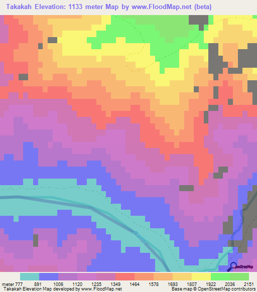 Takakah,Afghanistan Elevation Map