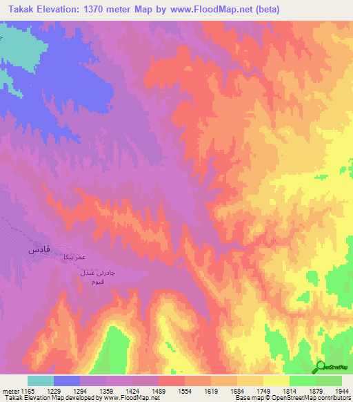 Takak,Afghanistan Elevation Map