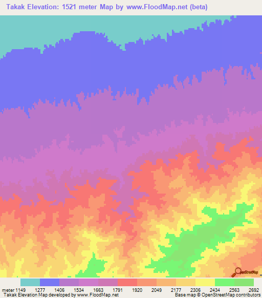 Takak,Afghanistan Elevation Map