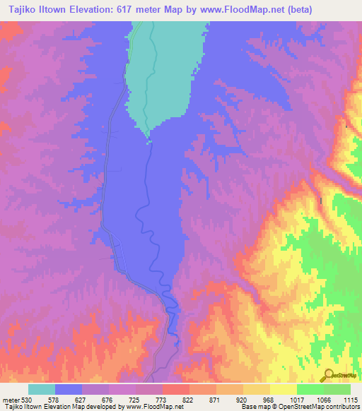 Tajiko Iltown,Afghanistan Elevation Map