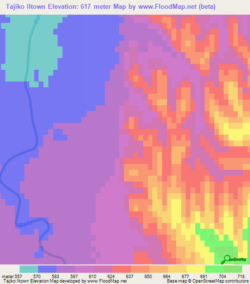 Tajiko Iltown,Afghanistan Elevation Map