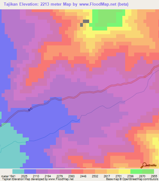 Tajikan,Afghanistan Elevation Map