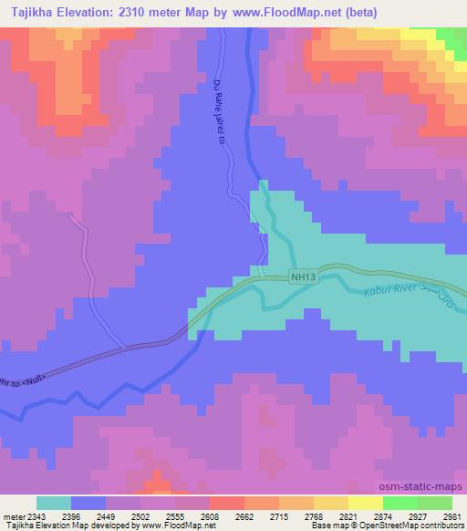 Tajikha,Afghanistan Elevation Map