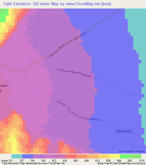 Tajik,Afghanistan Elevation Map