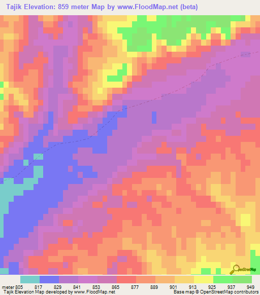 Tajik,Afghanistan Elevation Map