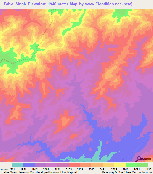 Tah-e Sinah,Afghanistan Elevation Map