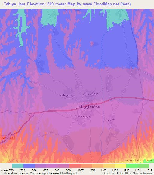 Tah-ye Jam,Afghanistan Elevation Map