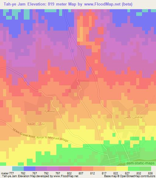 Tah-ye Jam,Afghanistan Elevation Map