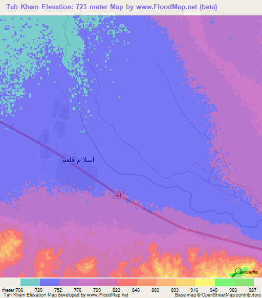 Tah Kham,Afghanistan Elevation Map