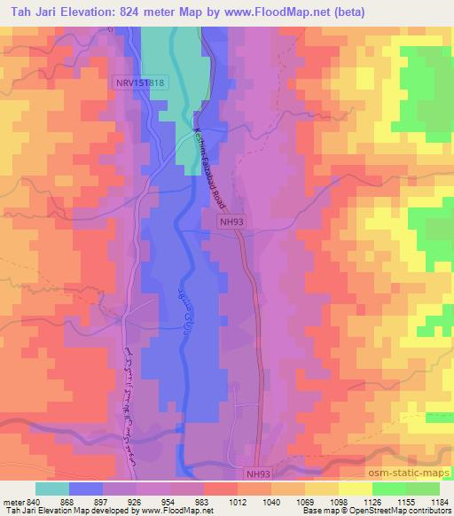 Tah Jari,Afghanistan Elevation Map