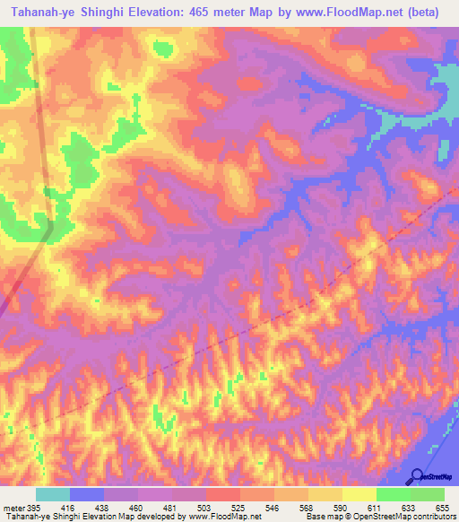 Tahanah-ye Shinghi,Afghanistan Elevation Map