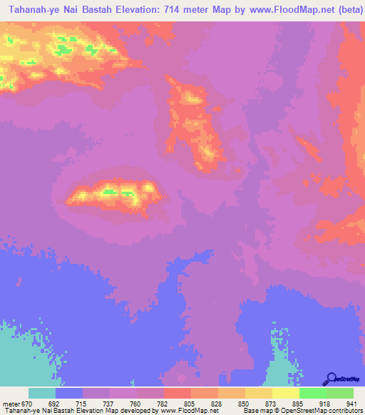 Tahanah-ye Nai Bastah,Afghanistan Elevation Map